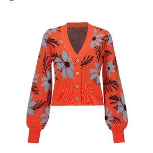 Cabi Womens Bloom Cardigan Sweater Happy Flowers 6240 Orange Size XL